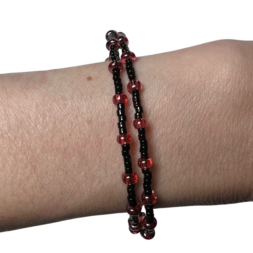Black and Pink bracelet memory wire handmade one size